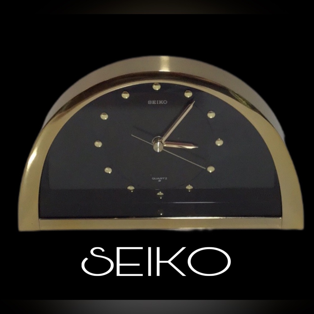 SEIKO‎ Vintage Post-Modern Quartz HALF MOON Brass Desk or Mantle Clock